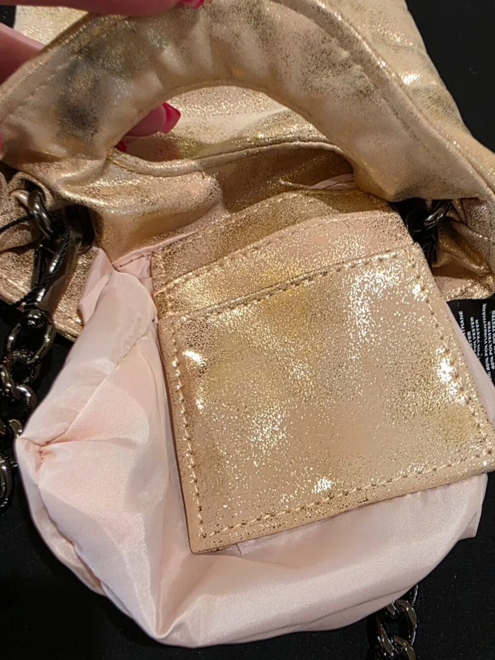 NWT Mini Florent Pink Champagne Puffer Crossbody Bag Purse Chain Strap